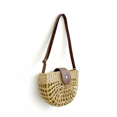 China Wholesale Fashion Summer Handmade Straw Beach Shoulder Cross - Body Bag Paper Straw Crochet Sling Weaving Bag for sale