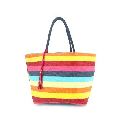 China Wholesale Bohemian Rainbow Colors Knitting Paper Straw Bag Boho Beach Tote For Women for sale