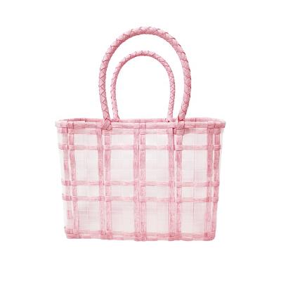 China Wholesale Woven Shopping Cute Pink Bohemian Basket Maker Beach Bag With Double Handles for sale