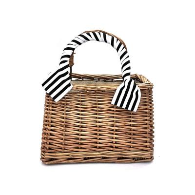 China Summer Stripe Style Handwoven Straw Beach Bag Soft Custom Wicker Gift Baskets Bag Women Handwoven for sale