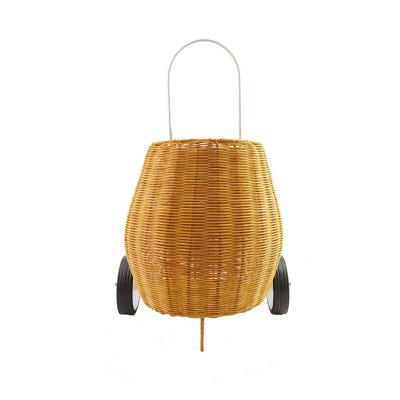 China Eco-friendly Vintage Kids Supermarket Shopping Cart Rattan Weave Storage Handcrafted Basket For Home Decor for sale