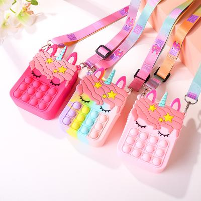 China Reliever New Arrive Silicone Push Pop Stir Unicorn Purse Toys Bag Snap Toys Unicorn Pop for sale