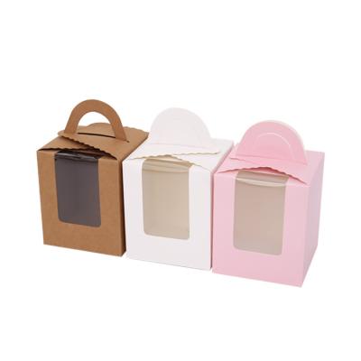 China paper & Custom Cardboard Folding Craft Cake Box Wrapping Paper Cup Cake Box With Window for sale