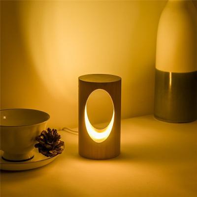 China Modern One Drop Shipping Modern Wooden Led Night Light USB Chargable Table Lamps Oval/Round Bedroom Bedside Living Room Decor Led Light for sale