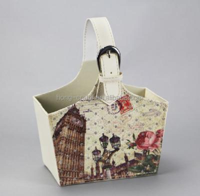 China Leather Floral Stocked PU Small Gift Baskets for sale