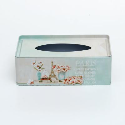 China EURO PARIS Flower Pattern Home Metal Tin Tissue Box for sale