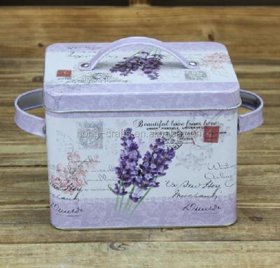 China Handmade tinplate floral printed color pattern custom tin box with handle for sale