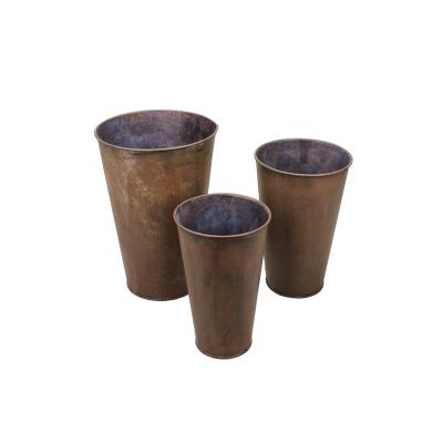 China Home Garden Chinese Supplier Factory Metal Flower Pot Bucket Antique Rusty Tall Round Set of 3 Planter Buckets Wholesale for sale