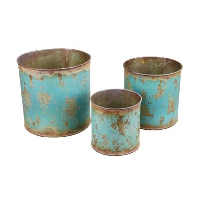 China Rusty Planters Home/Garden Unique Cheap Metal Suit Pot 3 Pcs Flower Painting Decoration Garden Decoration for sale