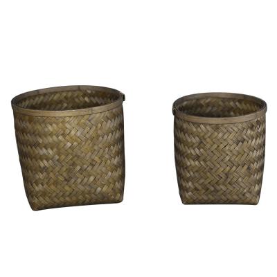 China Asia Unique Handmade Fruit Craft Original Vietnam Natural Vegetable Weaving Round Picnic Bamboo Baskets Wholesale Set of 2 for sale