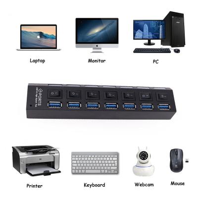 China With Individual On Off Switches Powe Adapter High Speed ​​7 Splitter 7 USB Port Hub 3.0 190*34*15mm for sale