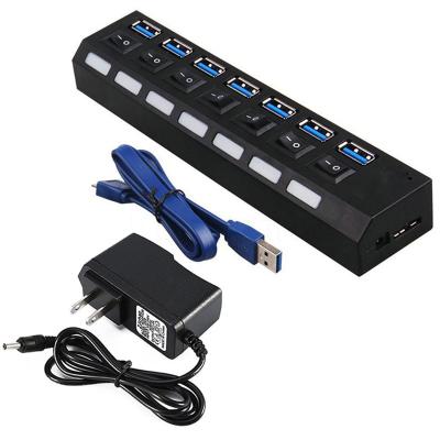 China With Port Splitter USB 3.0 Hub 190*34*15mm High-speed 7 Data Transfer Ports On/Off Switches LEDs for sale