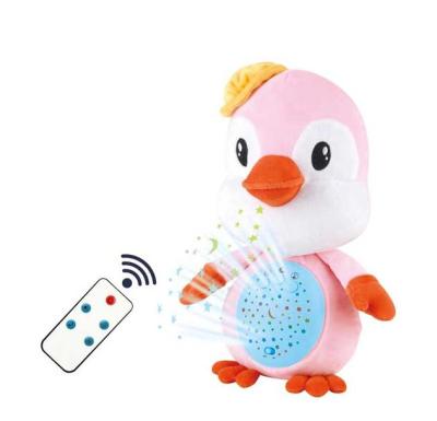 China Eco-friendly Hot Selling Amazon Plush Penguin Projector Sleeping Doll Music Light Plush Animal Toy for sale