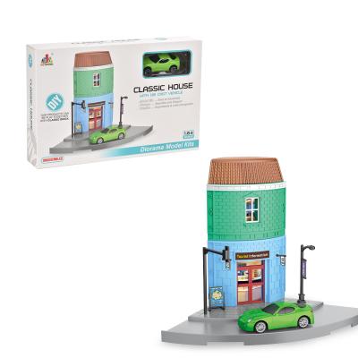 China 1:64 Scale Eco-friendly Model Diorama Classic Brick House With Alloy Car for sale