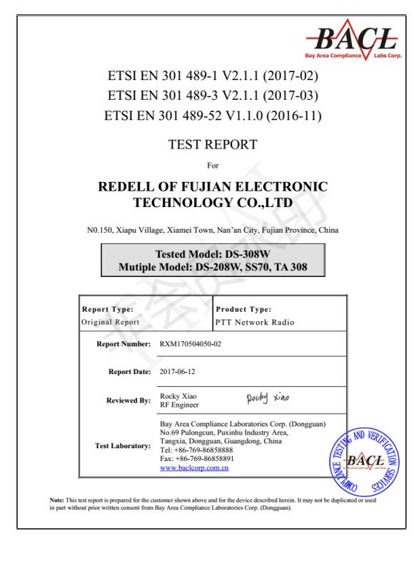 CE - Redell (Fujian) Electronic Technology Co., Ltd.