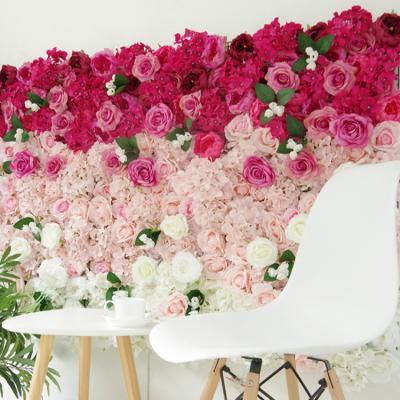 China Wholesale Pink Rose Wedding Decoration KCFW-170 Wedding Backdrop 40*60cm Ombre Flower Wall Panels For Event Decoration for sale