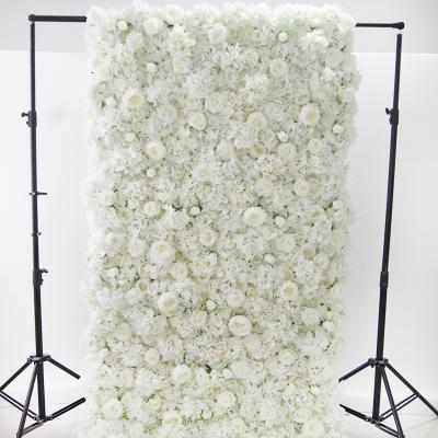 China Hot Sale Wedding Rose Hydrangea Artificial Silk Roll Up Flower Wall Decoration KCFW-001 for sale