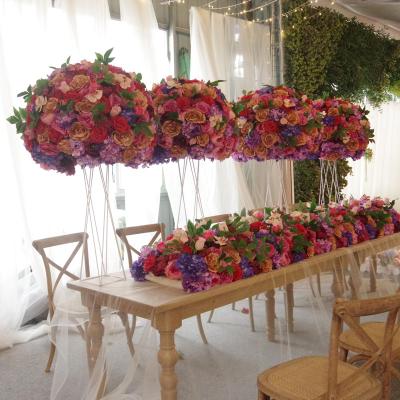 China Wedding Flowers Rose Artificial Flower Centerpieces Row Centerpiece Garland Wedding Arrangement Decoration Table Runner Ball KCFB-058 for sale