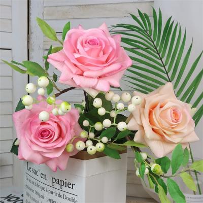 China Artificial Flower Roses Fake Roses Single Head Touch Eco-friendly Roses Real For Garden Bouquet Wedding Bridal Decorations for sale