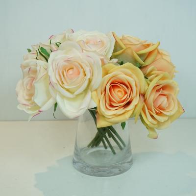 China Touch Real Eco-Friendly Rose Flowers Bouquets Realistic Artificial Flowers Rose Bouquet For Vase Flower Arrangement Bridal Decor Wedding for sale