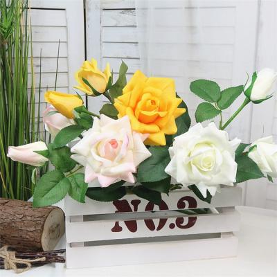 China Hot Selling Eco-friendly Artificial Flowers Touch Latex Rose Simulation Silk Real Velvet Rose Flower Decorative Fake Rose Flowers for sale