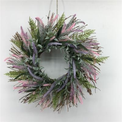 China Eco-Friendly Front Door Lavender Artificial Garland Greeter Spring Summer Braid Artificial Lavender Green Wreath For Home Decoration for sale