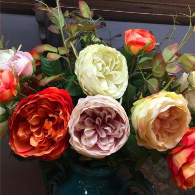 China Eco-friendly Style 2 Heads INS Retro Silk Rose Artificial Flowers For Centerpiece Decoration for sale