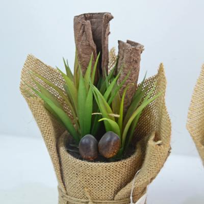 China Environmental Friendly New Design Natural Artificial Succulents Plants in Burlap Pot for Table Top Decoration for sale