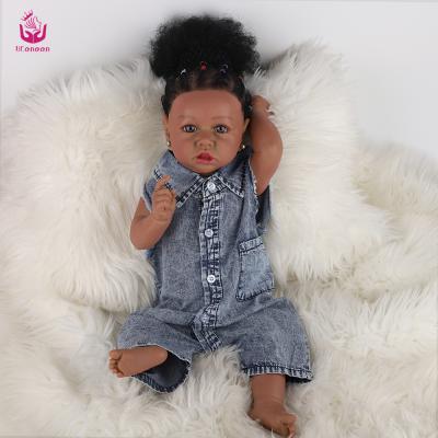 China Cartoon Toy UCanaan African American Black Skin 23Inches 58CM Real Baby Dolls Bebe Reborn Silicone for sale