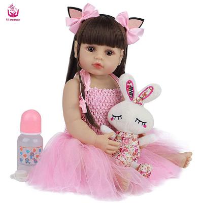 China UCanaan Cartoon Toy 22 Inch Girls Long Hair Realistic American Toy Silicone Vinyl Newborn Reborn Baby Dolls With Clothes for sale