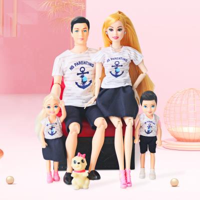 China Cartoon Toy Our Generation 4 People Family Baby Toys 1 Mom Dad Son Girl Dog Fashion Family Doll Set With Clothes Accessories for sale