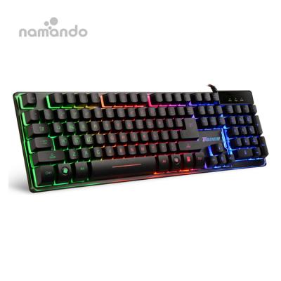 China Spanish Gaming Gaming Keyboard USB Wired Keyboard With Comfortable Wrist Rest Rainbow LED Multimedia Shortened Anti-Ghosting 19-Key for sale