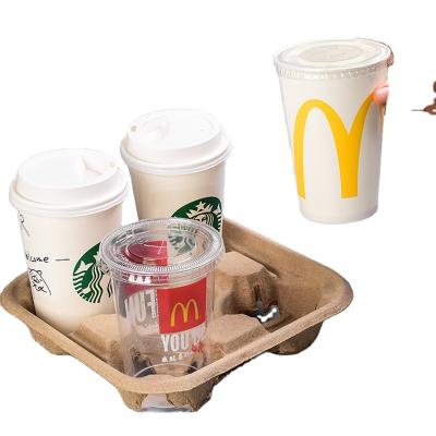 China Recycled Materials Paper Pulp Coffee Paper Cup Holder Eco - Friendly Takeaway Tray for sale