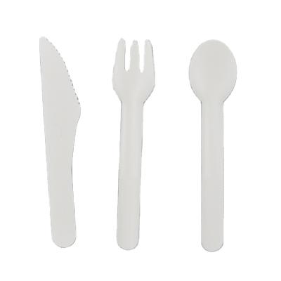 China Tableware 100% Compostable Paper Cutter Fork Spoon Food Grade Paper Cutlery Disposable Tableware for sale