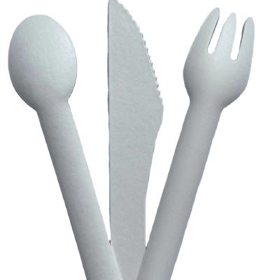 China Tableware 100% Compostable Paper Cutter Fork Spoon Food Grade Paper Cutlery Disposable Tableware for sale