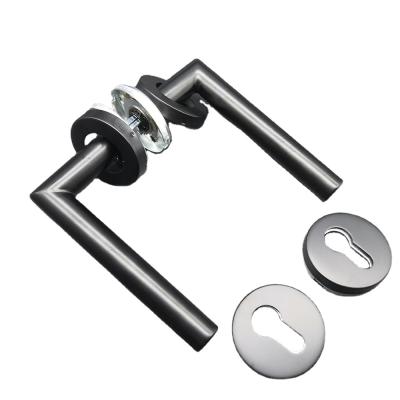 China Modern UK Black Right Angle Hollow Type SSLH44 Stainless Steel Tube Lever Door Lock Handle for sale