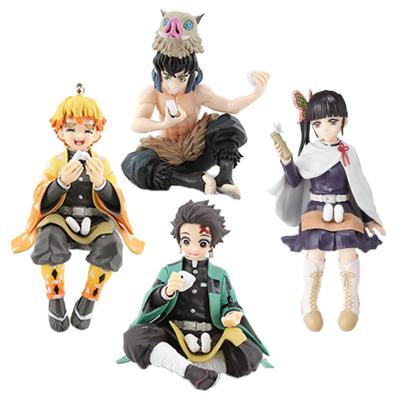 China Cartoon Toy PVC Demon Slayer Figure Nezuko Tanjirou Agatsuma Zenitsu Eat Rice Balls Kimetsu No Yaiba Anime Action Numbers for sale