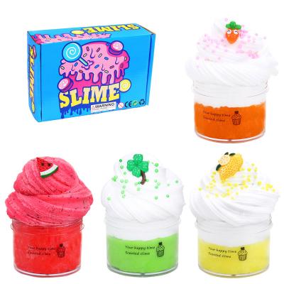 China DIY CRAFT OPEN Fluffy Non-Toxic Mud Kit With 4 Pack Color Box Butter Mud Lickers Candy Food Cotton Candy Charms for sale