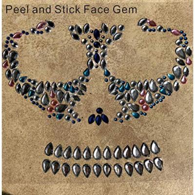 China 4 Pack Temporary Face Gems Jewelry, Temporary Halloween Rhinestone Stickers, Day of the Dead Skull Tattoos, Crystals Body for sale