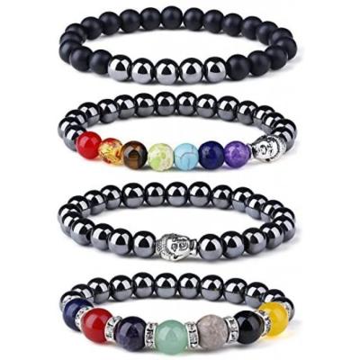 China CLASSIC 4Pcs Chakra Hematite Bracelet Healing Therapy Stretch Magnetic Stone Beaded Bracelet Balancing for sale