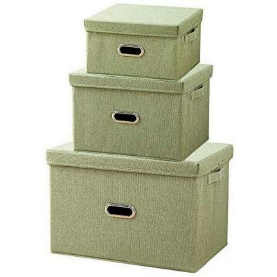 China Sustainable Storage Boxes Set Of 3 With Lids And Lidded Foldable Handles Cotton Linen Cloth Home Storage Cube Bins Baskets Clothes Toys for sale