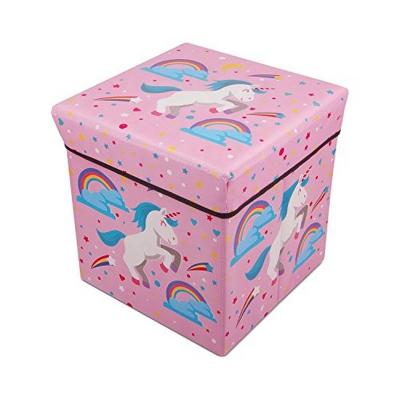 China Viable Cartoon Storage Folding Ottoman Organizer For Children Kids Bedroom Stool Seat Toy Storage Box for sale