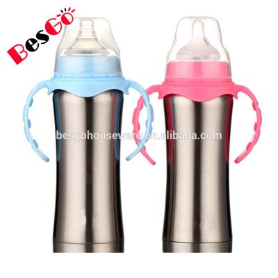 China 304 stainless steel and 18/8 food grade 180ml double wall stainless steel plastic baby feeding bottles with handle for sale