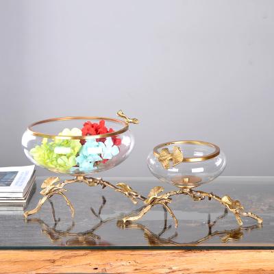 China Contemporary DECORATIVE GLASS BOWL WITH BRANCH BRASS BASE HOME DECOR for sale