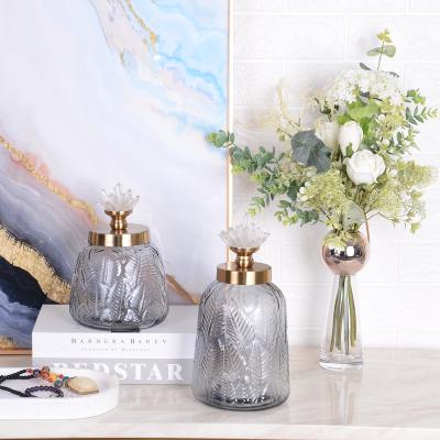 China 2021 New Contemporary HOME DECORATIVE GLASS JAR WITH NATURAL CRYSTAL STONE LID for sale