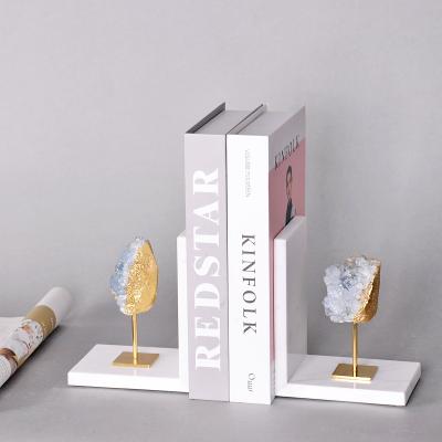 China Modern minimalist luxury home decor accessories marble bookends with blue mineral stone decorative items for home for sale