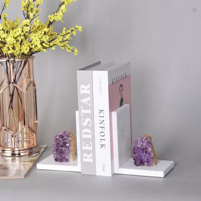 China Luxury modern reading room book shelves decorations minimalist home decor marble and mineral crystal bookends for home office for sale