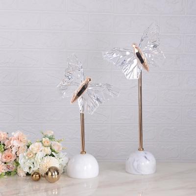 China Modern Minimalist Country Home Decoration Interior Accessories For Living Room Acrylic Butterfly Statue With Marble Base Decor for sale