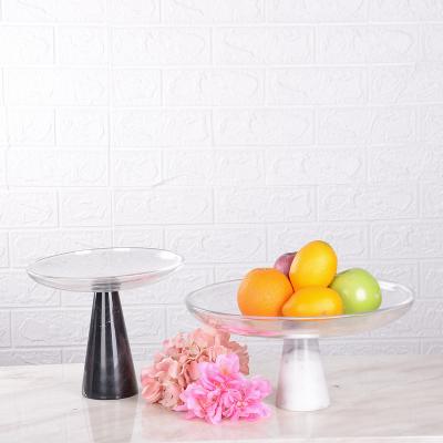 China Minimalist MODERN LUXURY DECORATIVE HOME ACCESSORIES DINING ROOM ACCENT GLASS FRUIT BOWL WITH GRAY MARBLE BASE for sale