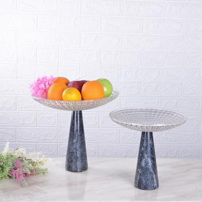 China Home Decorative Luxury Modern Minimalist Gray Marble Base Glass Fruit Accessories Dining Bowls for sale